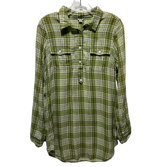 FOSSIL Green Plaid Long Sleeve Lightweight Shirt Dress Size Small - Picture 1 of 13